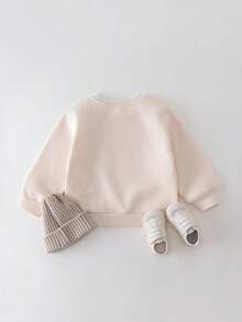 THE HAPPY LOOK 卡通动物印花柔软针织圆领长袖套头衫，适合年轻女孩 - 杏色 - 查看 2