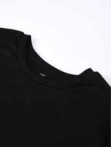 INAWLY Women's Letter Embroidered Crew Neck Loose Fit Casual Sweatshirt - Black - View 4