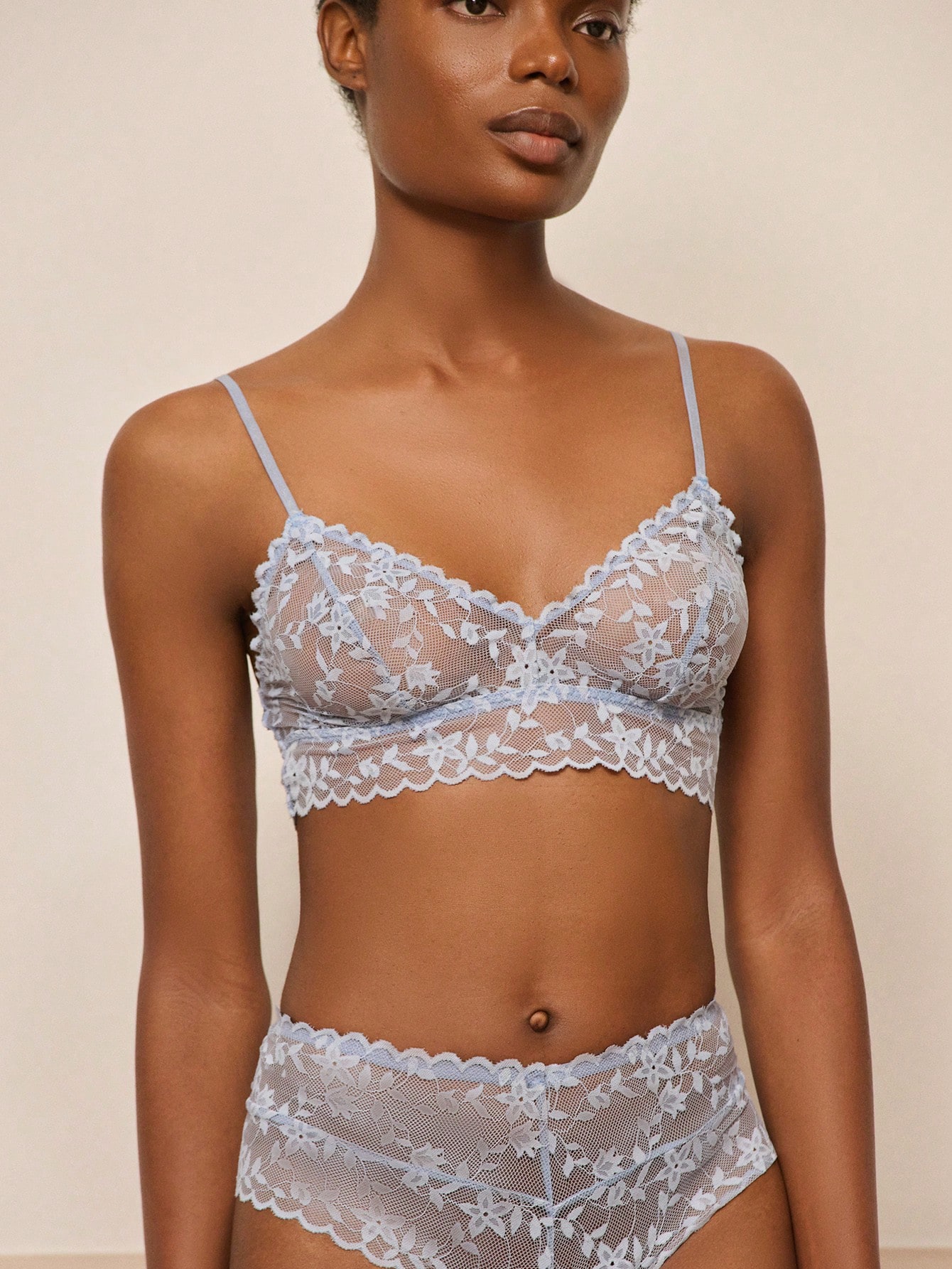 Light Blue Floral Lace Lingerie Set With Triangle Bra And Matching Panties Sexy Chic Blue Lingerie Set Two Piece Lingerie High Waisted Lingerie Set