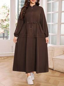 Al Najma Đầm thường ngày tay dài có thể điều chỉnh eo cỡ lớn dành cho nữ - Màu nâu  Mocha - Xem 4
