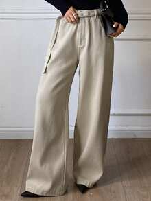 DAZY 女士休闲宽松长款牛仔裤，秋季 - 白色 - 查看 5