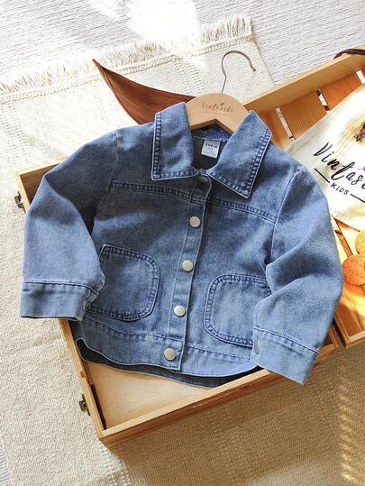 Vintaside Kids Baby Boy Autumn And Winter Light Blue Long-Sleeved Denim Jacket Fashionable And Versatile. It Is Suitable For Various Occasions Such As Going To School, Shopping, Traveling, Playing In The Park, Home Relaxation, Being Cool And Stylish On The Street, And Attending Parties