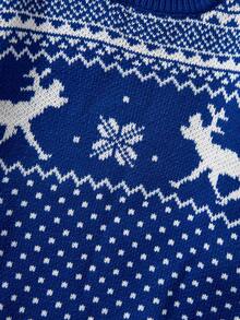 男士藏蓝色底白色驯鹿图案圆领长袖毛衣，冬季 - 藏蓝色 - 查看 6