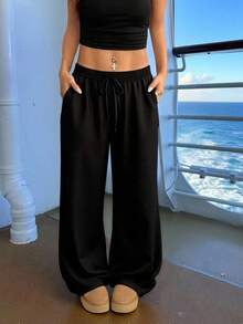 Veykashi Ropa de mujer de talla grande de pana para otoño/invierno, ropa de mujer de negocios casuales para primavera/verano, pantalones anchos elegantes negros con bolsillos para el Día de San Valentín. Vacaciones en la playa