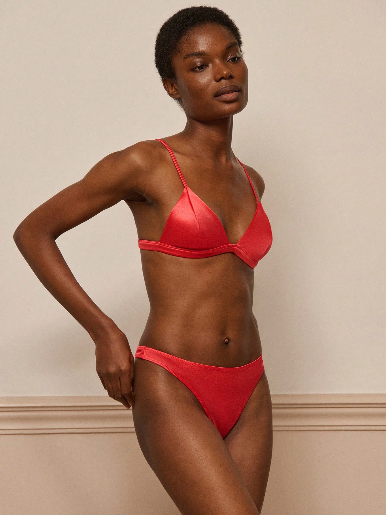 Red Satin Lingerie Set With Triangle Bra And Tanga Panties Spring Summer Red Lingerie Set Valentines Day New Year Lingerie Set