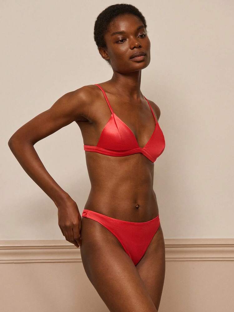 Red Satin Lingerie Set With Triangle Bra And Tanga Panties Spring Summer Red Lingerie Set Valentines Day New Year Lingerie Set