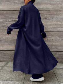 EURMUSE 3pcs Women Solid Color Stand Collar Knit Vest, Cardigan And Pants Set - Navy Blue - View 2