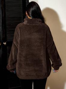 SHEIN EZwear 大码棕色休闲保暖运动衫，秋冬 - 棕色 - 查看 2