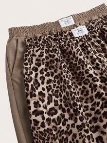 SHEIN EZwear 大码休闲复古豹纹棕色裤子 - 棕色 - 查看 7
