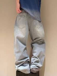 STEELVANCE 男士休闲破洞牛仔裤，带刺绣图案，百搭街头风 - 藍色 - 查看 2