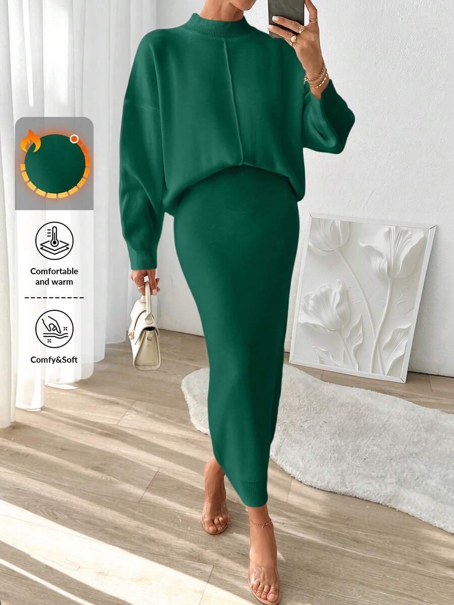 EURMUSE Women Sweater & Knit Skirt Co-Ord Set For Spring & Autumn - Green - View 1