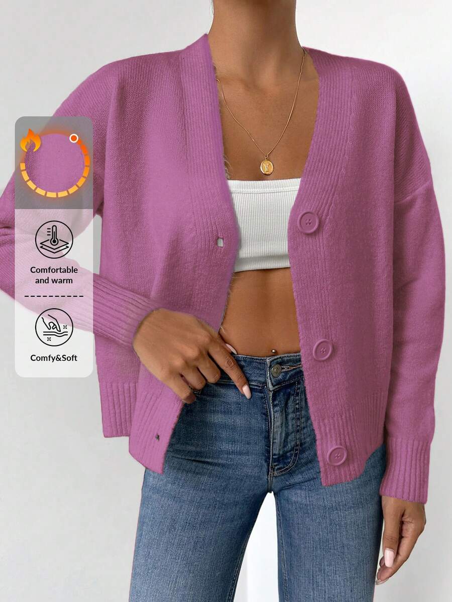 EURMUSE Cardigan spalle cadenti con bottone frontale - Rosa - Visualizzare 1