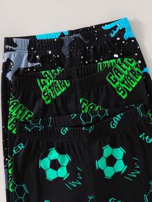 SHEIN 6pcs Kids Tween Boy Buy 2 Get 1 Free Cartoon Print Underwear Set, Thick Long Sleeve Pajamas, Dinosaur Print Set, Gaming Print Set, Football Print Set, Crew Neck Long Sleeve Pajama Top And Pants Loungewear, Suitable For Autumn/Winter, Party - Multicolor - View 5