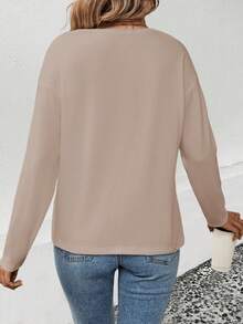 SHEIN LUNE 女式V领长袖T恤，心形图案，简约，休闲百搭，秋冬 - 彩色 - 查看 2