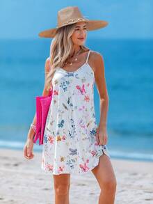 Sylviya Women Floral Pattern Camisole Knit Mini Dress, Suitable For Summer,Bohemia Chic Dress - Multicolor - View 1