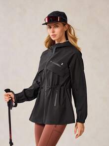 OutZeal Women Water-Resistant Multi Zip Pocket Drawstring Waist Black Outdoor Rain Jacket Hiking Camping Fall - Black - View 9