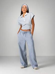 MISSGUIDED Polo de cintura ceñida con cuello blanco y botones, de estilo corto de manga corta para uso casual