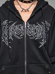 ROMWE Grunge Punk 2-In-1 Sweatshirt With Eyelet Lace-Up Detail - Black - View 2