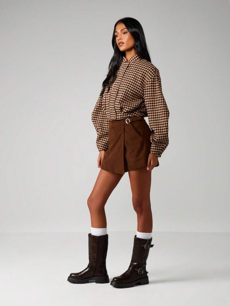 MISSGUIDED Corduroy Wrap Mini Skort With Buckle Detail For Fall Casual Streetwear