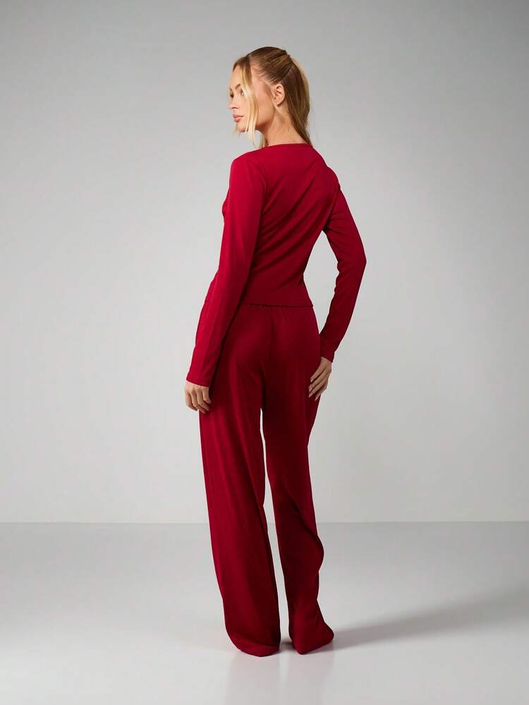 MISSGUIDED Geripptes Langarm-Oberteil und Hose im Set