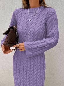 EURMUSE Women's Knitwear Long Dress With Cable Pattern,Petite - Violet Purple - View 9