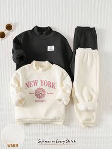 Cozy Pixies Conjunto informal de 4 piezas para bebé niña: Suéter de cuello alto de punto suave con estampado de letras y pantalones acampanados de cintura elástica - Multicolor - Ver 8