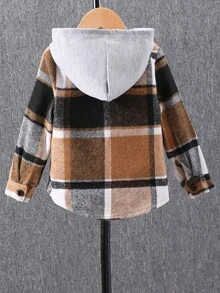 SHEIN 男小童格紋補丁貼口袋連帽外套不帶T恤