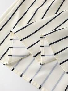 Franclia 女士优雅时尚简约百搭通勤修身条纹短袖金属纽扣衬衫，秋冬女士衬衫，优雅女士衬衫，优雅条纹衬衫，条纹衬衫，商务休闲女士衬衫 - 白色 - 查看 4