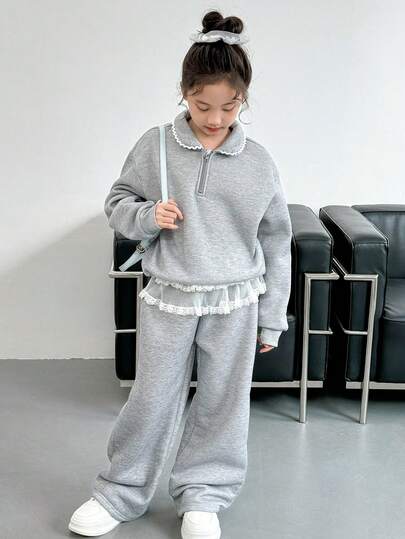 Genkimix Kids 2pcs/Set Tween Girls Sweatshirt Set, New Style Suitable For Older Kids, Casual Sports Pants Outfit, 1 Set 2 Pieces, Suitable For Outdoor