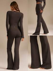 GLOWMODE 35 英寸 FeatherFit™-Warm HeatFlow 柔软保暖凉爽弹力高腰喇叭紧身裤，低冲击瑜伽普拉提工作室日常休闲秋冬