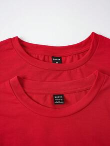 SHEIN EZwear Casual Loose Round Neck Short Sleeve Women T-Shirt, Suitable For Summer Christmas,Christmas,Red Top Graphic