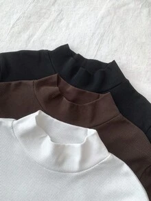 SHEIN 3pcs/Set Teen Girls Solid Color Turtleneck Long Sleeve T-Shirts