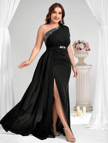 Coutiva Plus Size Formal Evening Gown (Heavily Embellished) - Black - View 7