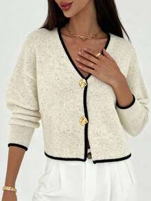 Aloruh Cardigan slim fit da donna con scollo a V, maniche a pipistrello e motivo a pois, stile vintage, adatto per autunno/inverno - Bianco - Visualizzare 8