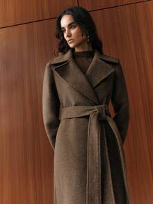 Anewsta Cardigan élégant pour femmes pour Noël et le Nouvel An, col large, tissu de laine de haute qualité, manteau long en laine de couleur unie classique et rétro