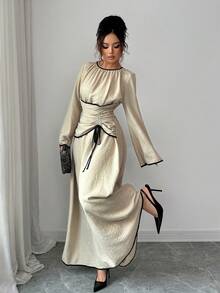 Siren Gaze Elegantes Damenkleid mit Farbblock-Besatz, ideal für den Alltag, Winterkleidung für Damen, Herbst-/Winterkleidung, Silvesterkleidung für Damen, elegantes Abendkleid