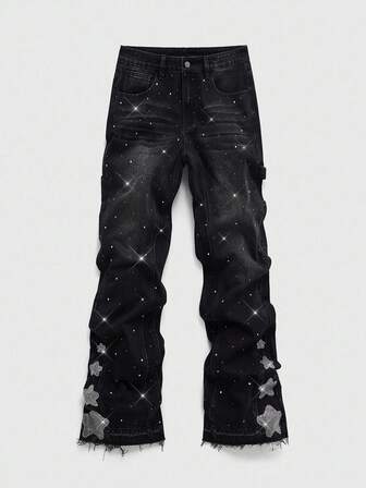 Pantalon décontracté pour hommes avec poches ornées de strass, polyvalent pour le port quotidien, printemps/été