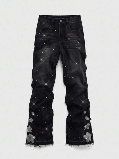 Pantalon décontracté pour hommes avec poches ornées de strass, polyvalent pour le port quotidien, printemps/été