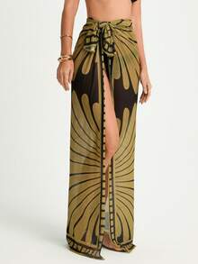 CAJUNI 女士海滩度假印花罩衫 - 咖啡棕 - 查看 6