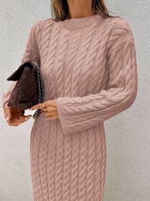 EURMUSE Women's Knitwear Long Dress With Cable Pattern,Petite - Coral Pink - View 9
