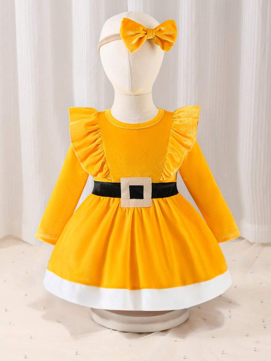 Glamorique Kids Baby Mädchen Weihnachtsparty Schleife Haarband & Samt Kleid, geeignet für Feiertagsveranstaltungen