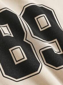 SHEIN Girlism 青少年女孩休闲校园街头风格字母和数字图案圆领运动衫和褶皱阔腿直筒裤针织运动服返校装 - 杏色 - 查看 3