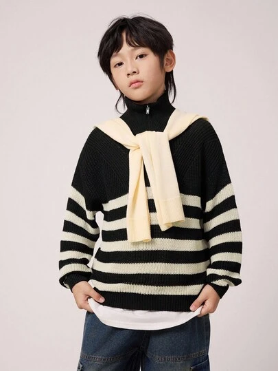 1 Piece Tween Boy Casual Sports College Art Retro Round Neck Sweater With Thick Twist Texture Suitable For Kids Back To School Suitable For Birthday Parties, Evening Parties, Performances, Weddings, Baptisms, Opening Ceremonies Daily Suitable For Daily Use Suitable For School Suitable For Travel Suitable For Sports Suitable For Autumn And Winter