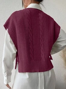 EURMUSE Vestă tricotată casual, lejeră, cu model împletit, pentru femei