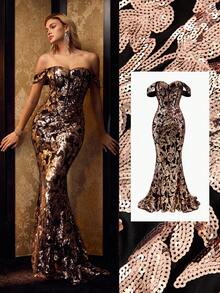 MOTF Soiréza ĐẦM DẠ HỘI CÓ GỖ KIM TUYẾT TƯƠNG PHẢN - Hoa hồng vàng - Xem 2