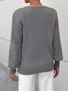 SHEIN Cottnline Women's Solid Color Lantern Sleeve Sweater - Light Grey - View 2