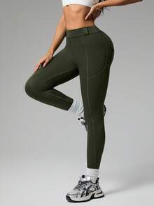 Dewbera Quần legging bó co giãn màu trơn cho nữ, quần thể thao thường ngày cho mùa thu - xanh quân đội - Xem 6