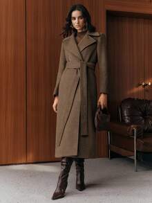 Anewsta Cardigan élégant pour femmes pour Noël et le Nouvel An, col large, tissu de laine de haute qualité, manteau long en laine de couleur unie classique et rétro