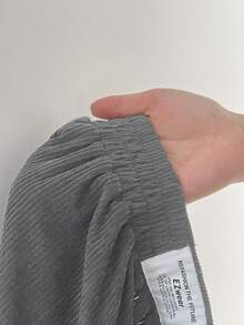 SHEIN EZwear Quần ống rộng cạp cao dáng rộng cỡ lớn dành cho nữ, vải nhung kẻ có túi và thiết kế miếng vá, phù hợp mặc ở trường học, mặc hàng ngày, làm việc trong nhà, màu xám nhạt, mùa thu/đông - Màu Xám nhạt - Xem 8