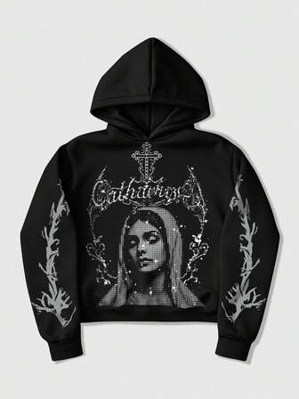 Street Life Herren Buchstaben- und Kreuz-Muster Langarm Lässig Hoodie Sweatshirt, Herbst/Winter